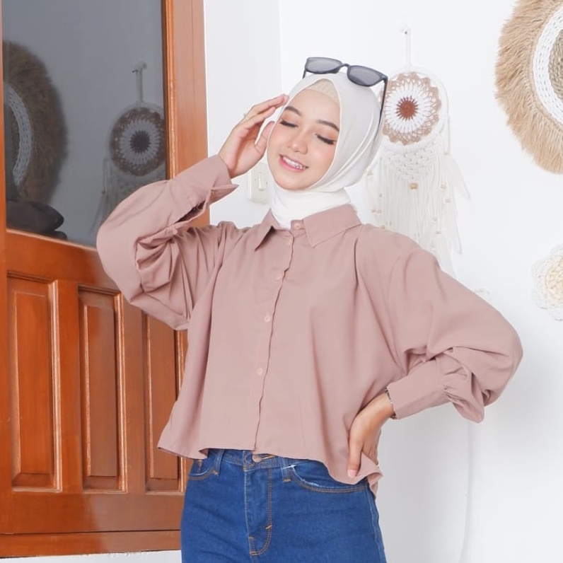 KEMEJA ATASAN WANITA CROP TOP POLOS OVERSIZE