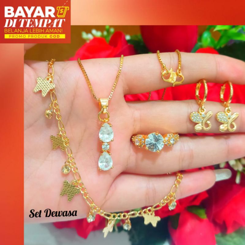 Set Dewasa Gold anti karat permata zircon