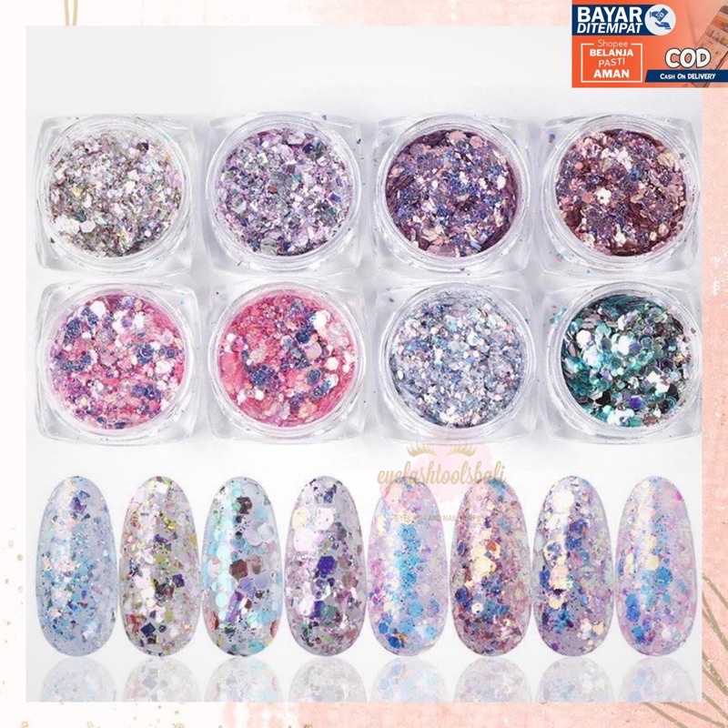 ACC SQUINS GLITER ISI 8 PCS HIASAN NAIL ART