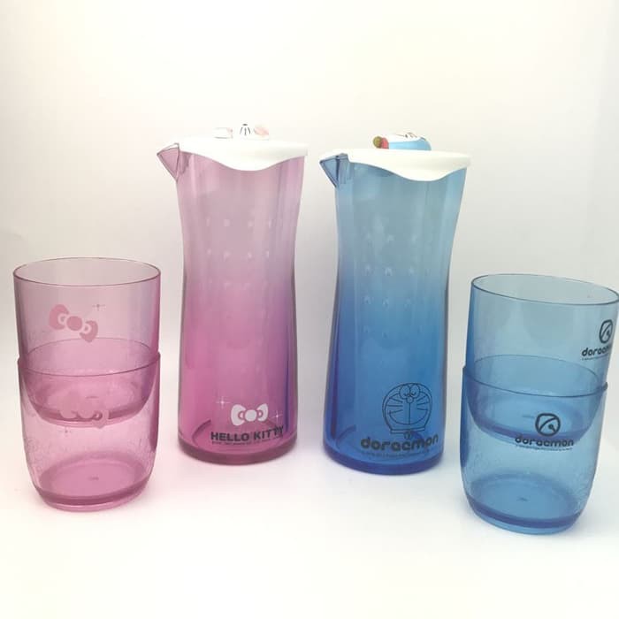TERLARIS / Ceret Teko Set Filter Gelas Plastik 681 Doraemon / Hello Kitty PInk