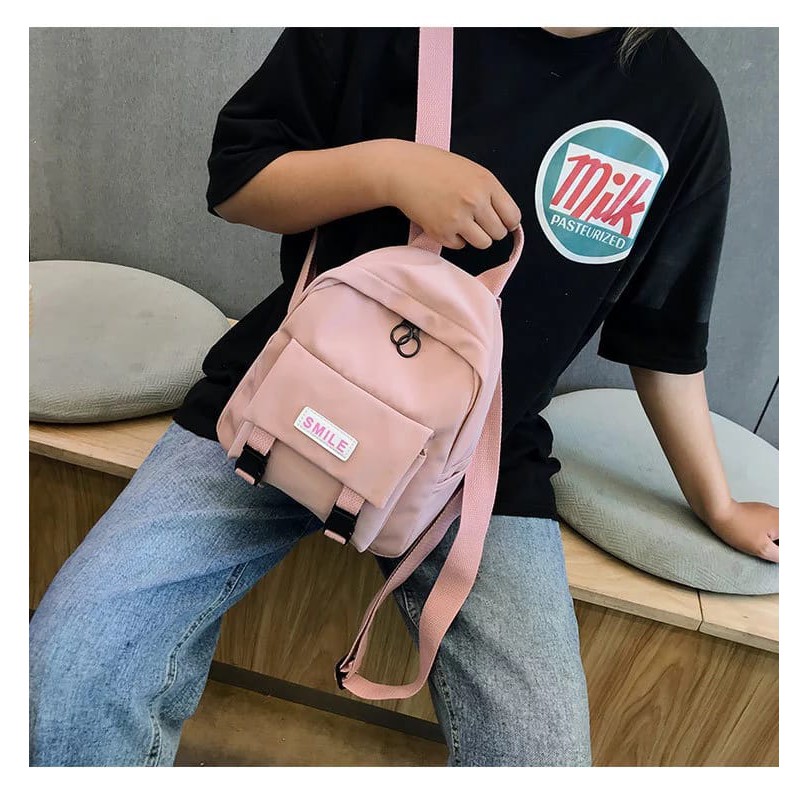 KSO_BAG - Tas Ransel Anak Wanita Terbaru 2021 Kekinian Backpack Motif Carakter MINI SMILE Termurah