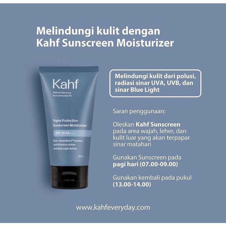 KAHF Triple Protection Sunscreen Moisturizer 30ml SPF 30 PA+++ Sunblock Sun Protection / Kahf Triple Protection Sunscreen Moisturizer SPF 30 PA+++ 30 ml - Perawatan Wajah Sunscreen Pria - skincare pria - pelembab pria - Moisturizer pria