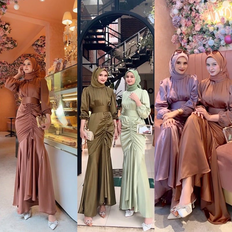 Jual Vennya Dress Silk Dress Wanita Kondangan Bridesmaid Dress Serut Dress Satin Shopee Indonesia