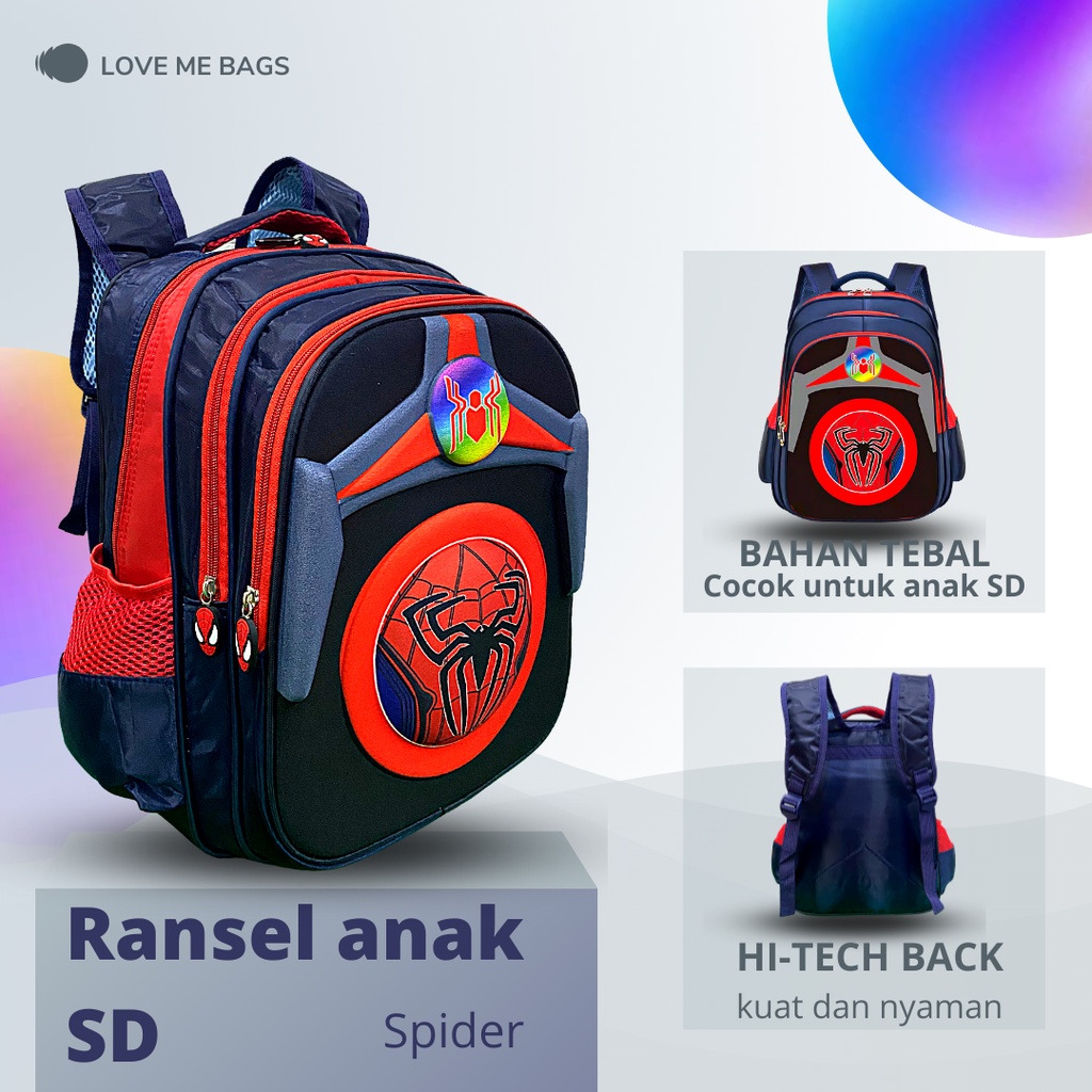 LMB Tas Sekolah Anak Laki Laki SD Gambar Timbul 6D Karakter Superhero Ukuran Besar Bahan Nilon Premium