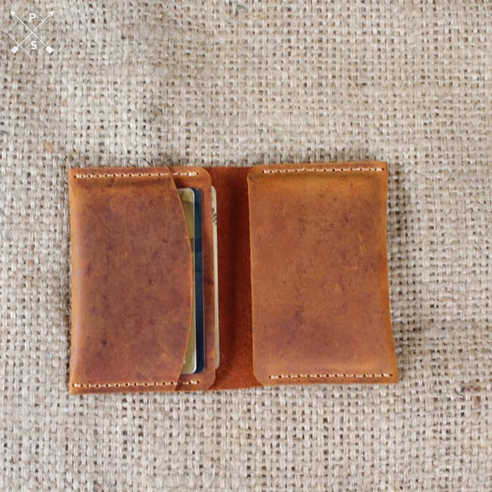 Dompet kartu Pria lipat dua slim Card Wallet Holder Simple Tipis Kulit Asli