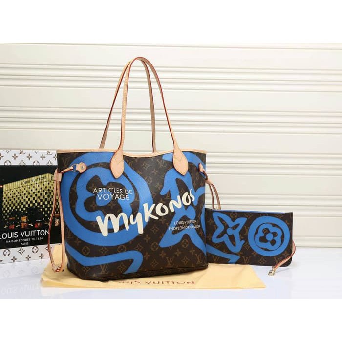 LV NEVERFULL GRAFITI SET POUCH  KULIT SERAP AIR