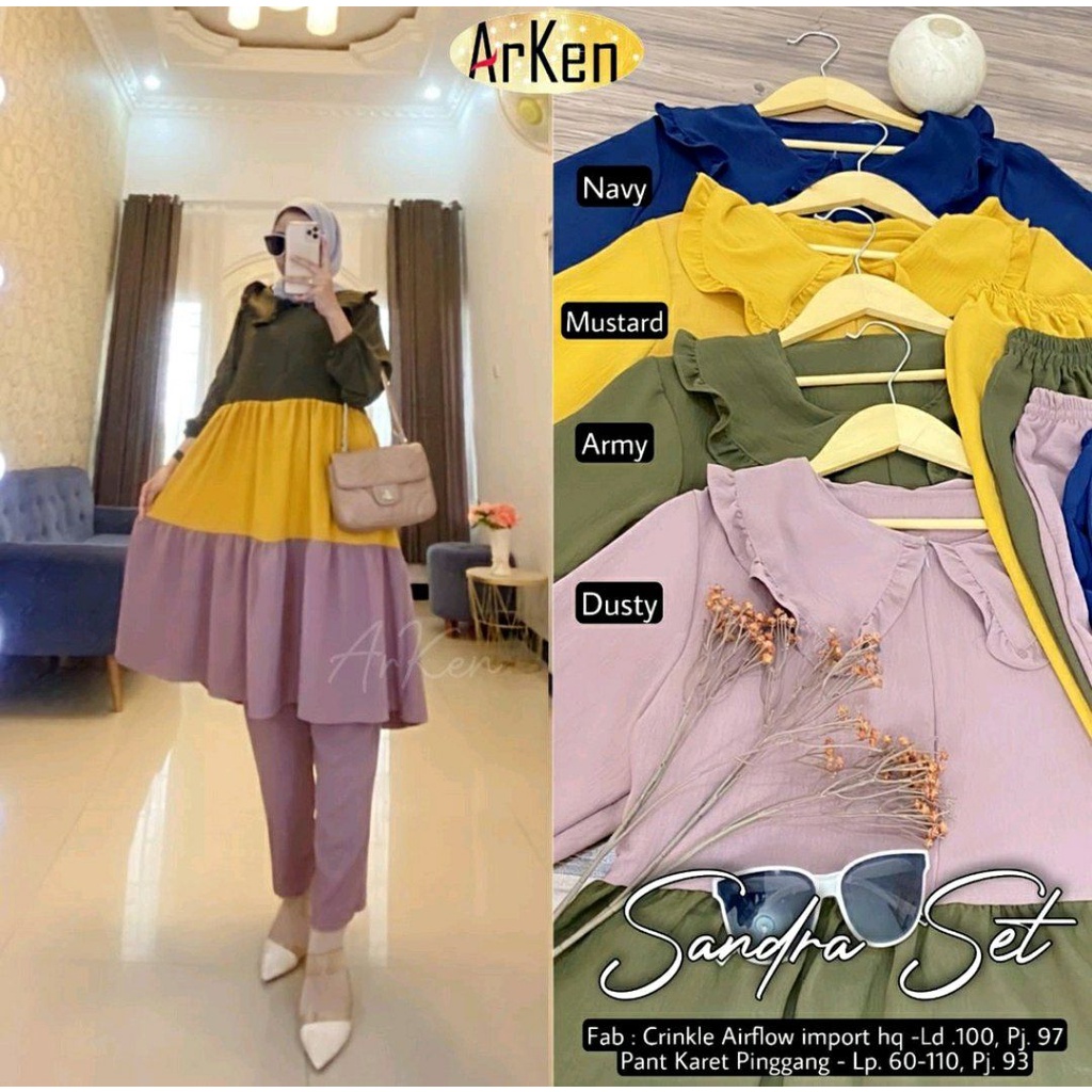 Gamis Sandra Midi - Gamis Terbaru Rayon Premium Dress Wanita Pelangi Lengan Karet Maxi Dress Kekinian LD 110 cm