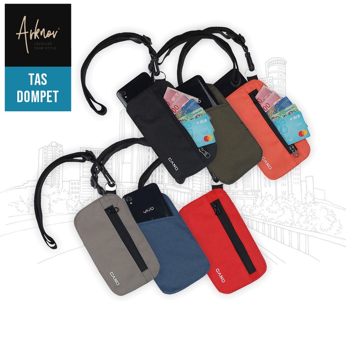 PROMO Tas Dompet Kalung Leher Untuk HP+Uang+Kartu ATM Tali Panjang 6 Warna - Hitam