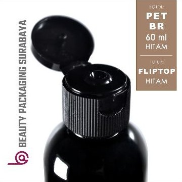 Botol Plastik PET 60ml BR Hitam Tutup Fliptop