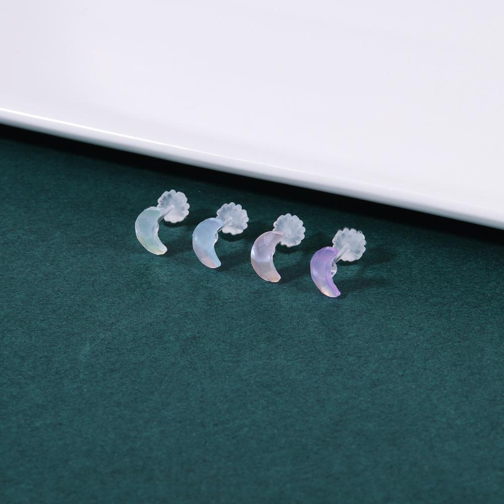 1 Pasang Anting Stud Bentuk Hewan Hati Bulan Bahan Akrilik Resin Ukuran 20G Gaya Rock