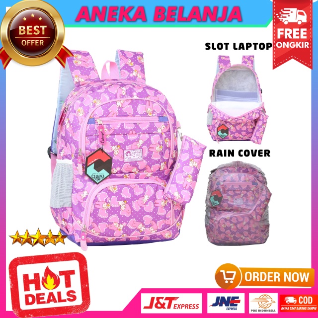 Ready Tas Ransel Anak Cewek Cahaya Boneka Warna Pink Lucu Imut Tas Ransel Anak Perempuan TK SD SMP Bagus Keren Free Raincover Multifungsi Backpack Anak Cewe Hangout TPQ TPA Free Tempat Pensil Temurah Terlaris Berkualitas