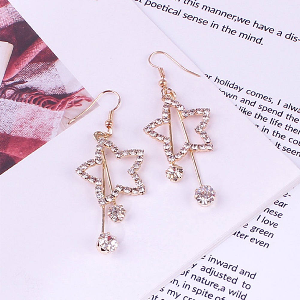 Hu Hu Hu Hu Hu Alat Bantu Pasang Kacamata♡ Anting Kait Gantung Wanita Desain Bintangrumbai Hias Berlian Imitasi Untuk Pesta