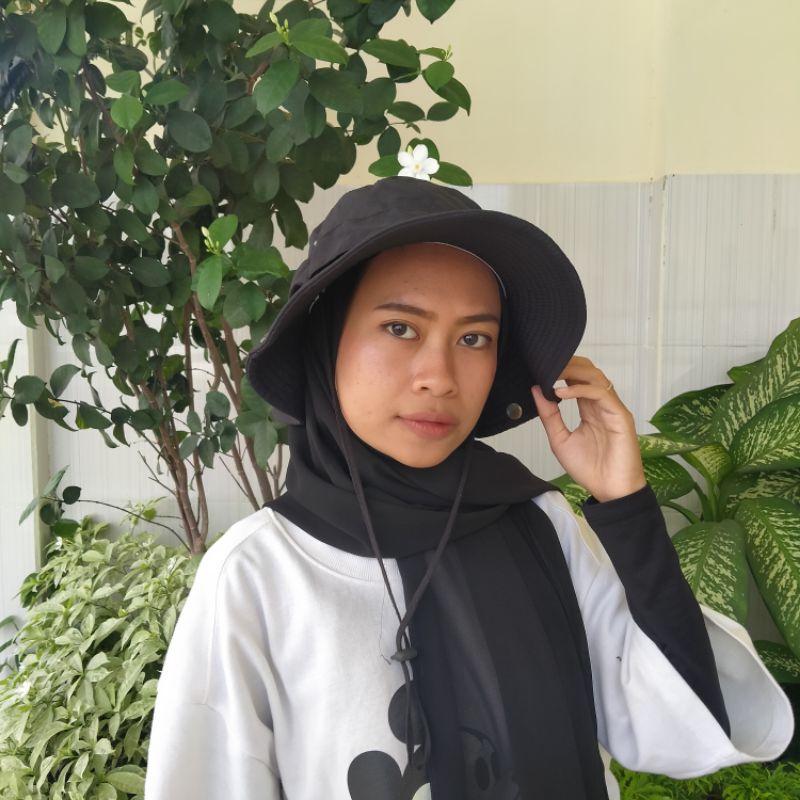 Bucket Hat Topi Rimba Second Thrift Vintage Black Tie