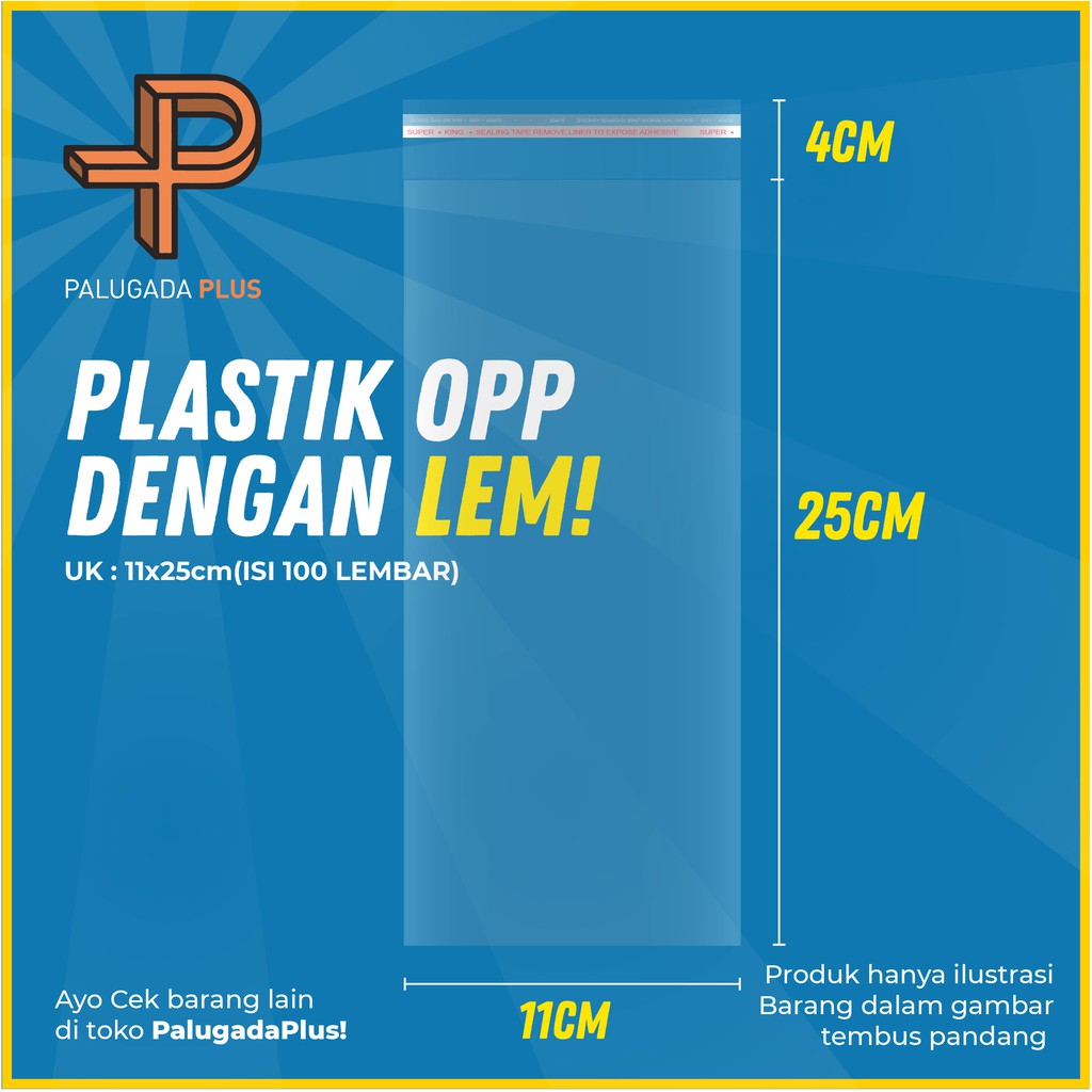 

PLASTIK OPP LEM UK 11x25cm +4cm (LEM) 1pack isi 100