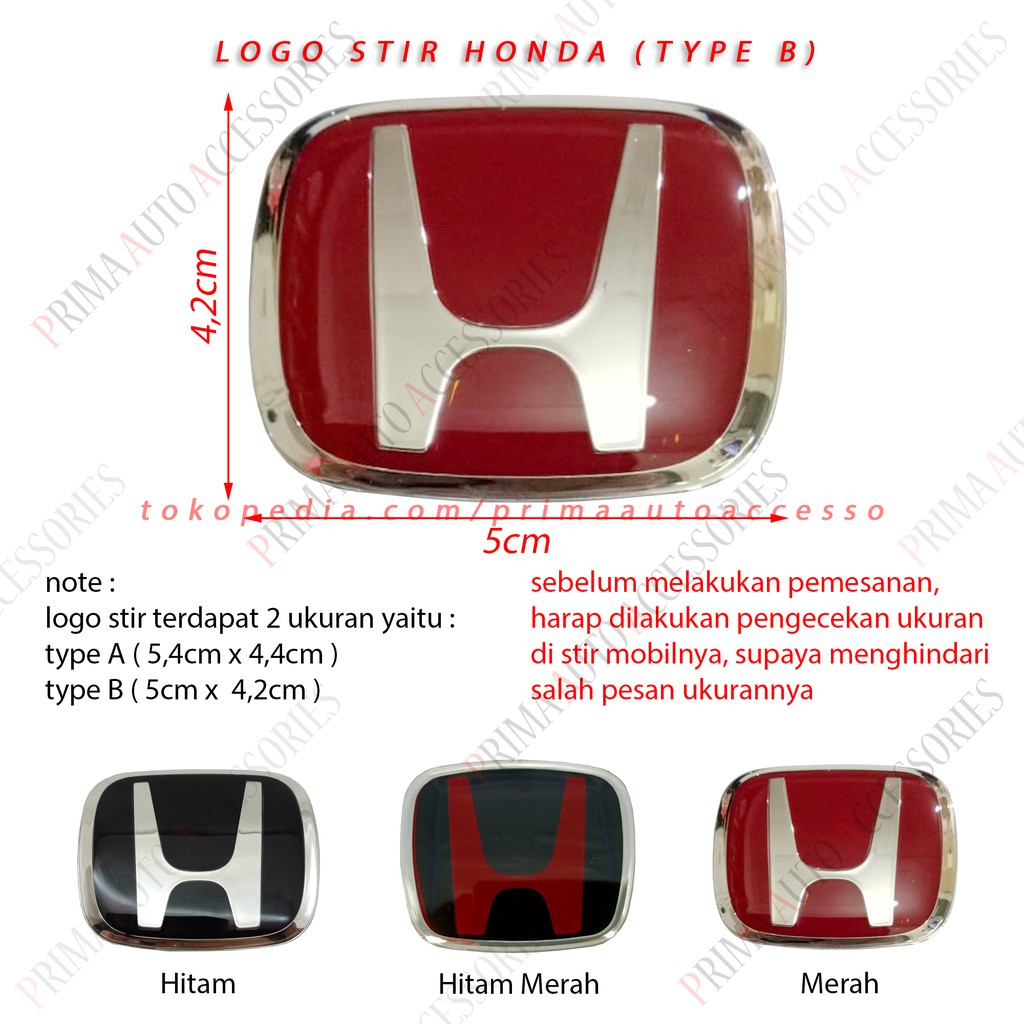 Emblem Mobil Honda Logo Stir Type B Size 5 cm x 4,2 cm Brio, Jazz, Civic