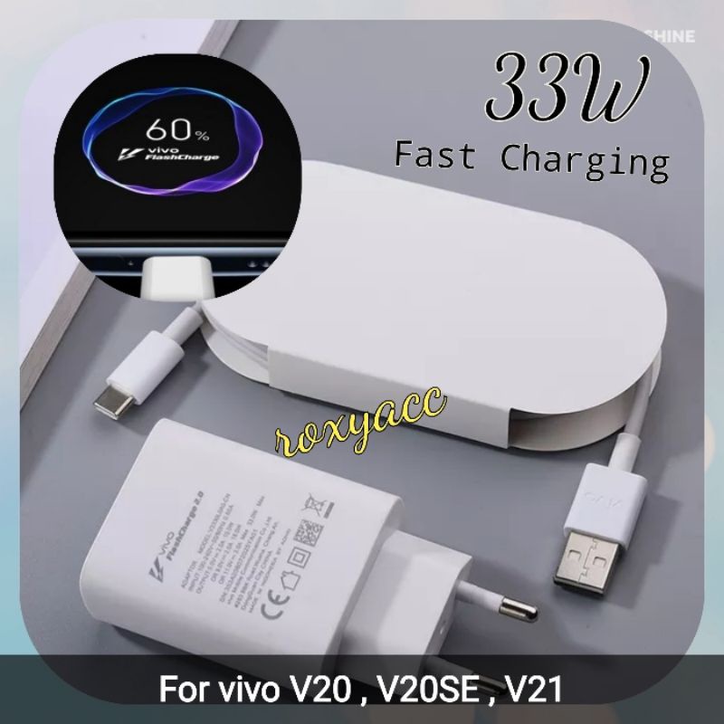 CHARGER VIVO 33W VIVO V20 , V20 SE , V21 ORIGINAL USB TYPE C FAST CHARGING