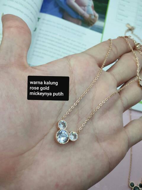 Kalung liontin mickey microdiamond titanium / kalung titanium rose gold wanita