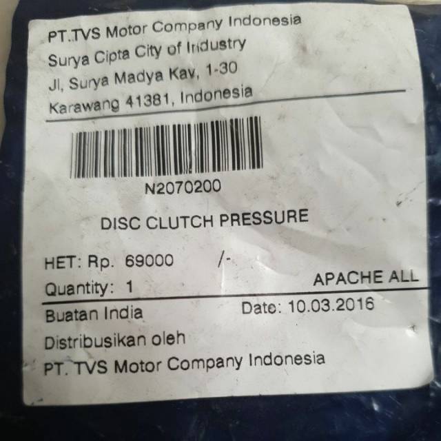 Kaki 4 Apache TVS ( disc clutch pressure )