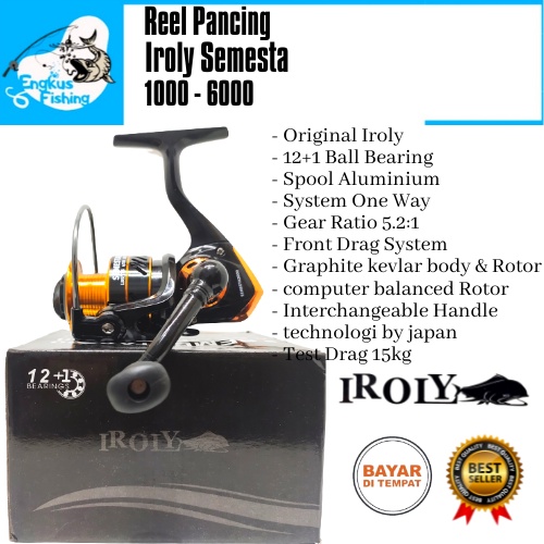 Reel Pancing Iroly Semesta 1000-6000 (12+1Bearing) One Way Aluminium Murah