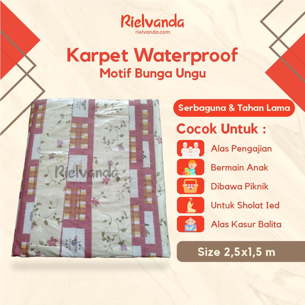 Karpet Waterproof Motif Bunga Ungu Lipat Alas Anti Air Plastik Kamar Mandi Dapur Kitchen Aesthetic E