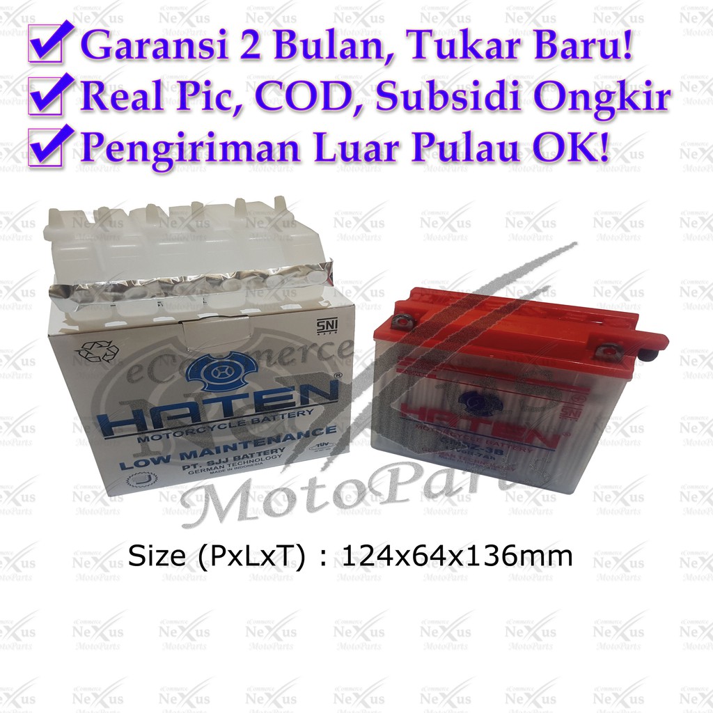 Aki Motor Haten GM5Z-3B GM5Z GM5Z3B YB5LB YT7C HM5ZB 12V 7Ah Supra Vega Jupiter Mio Shogun Smash