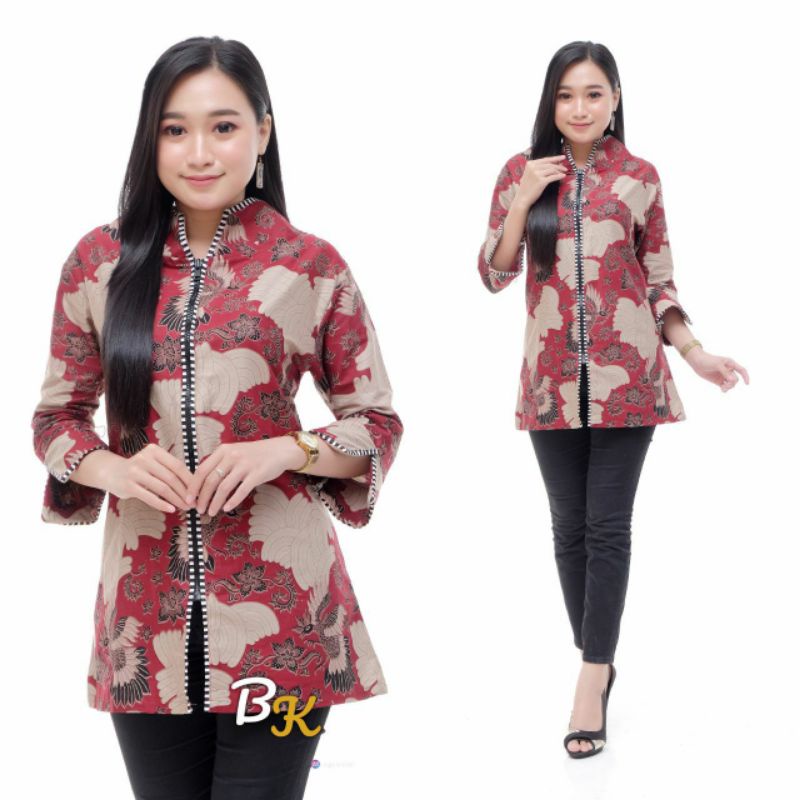 BATIKNAKULA | Jumbo blouse batik wanita seragam terlaris BATIK WANITA MODERN MONALISA GENES MLXL-Cakar merah
