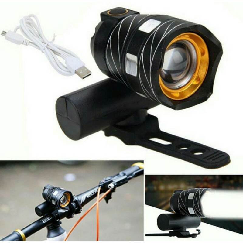 Lampu Senter Depan untuk Sepeda Sangat Terang Bisa Cas & Zoom