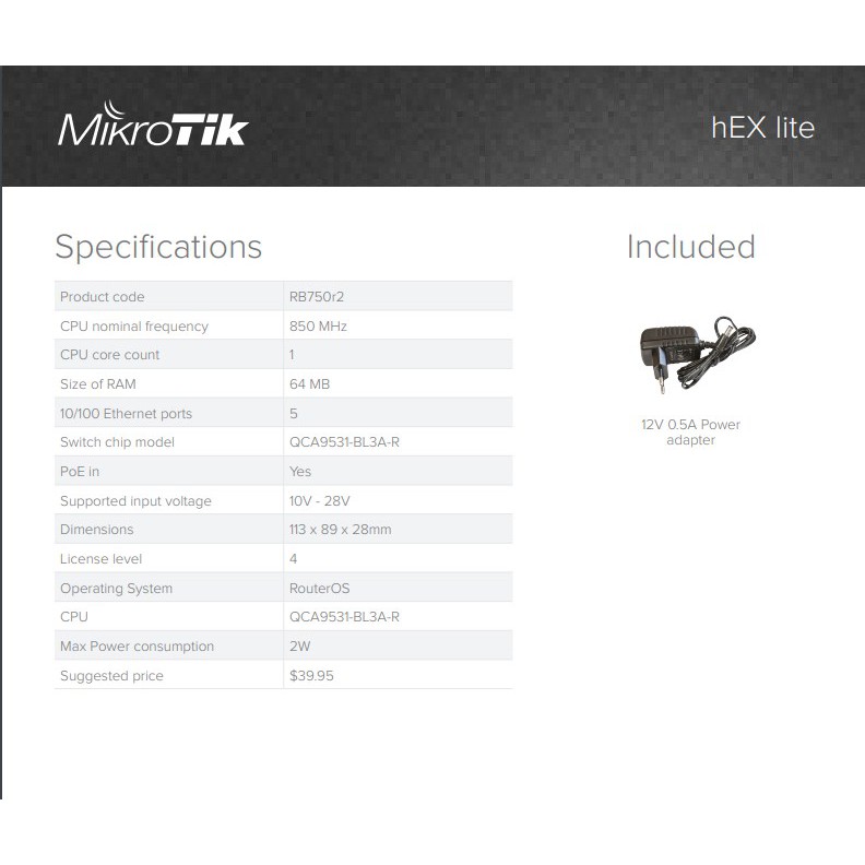 MikroTik hEX lite RB750r2