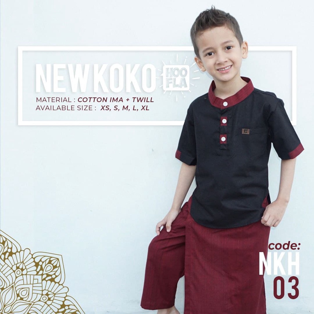 New Koko Hoofla Set Baju Koko Anak Dan Sarung Celana Sarcel Kids Pakaian Muslim Laki