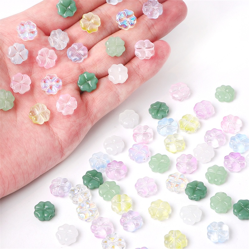 20pcs 12x12mm Empat Daun Semanggi Lampwork Glass Bead Multicolor Kristal Ceko Manik-Manik Longgar Untuk Membuat Perhiasan DIY Charms Gelang Aksesoris