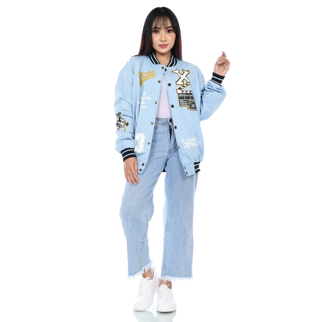 Jaket Varsity Perempuan Keren Terlaris Unisex A247 Baby Blue Dan Pink