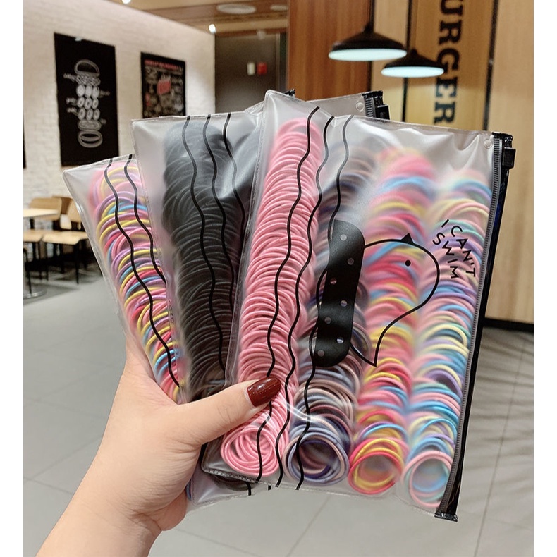 [Isi 50/100pcs] Kecil 3cm Ikat Rambut Korea Murah FREE tas Zip Lock F02