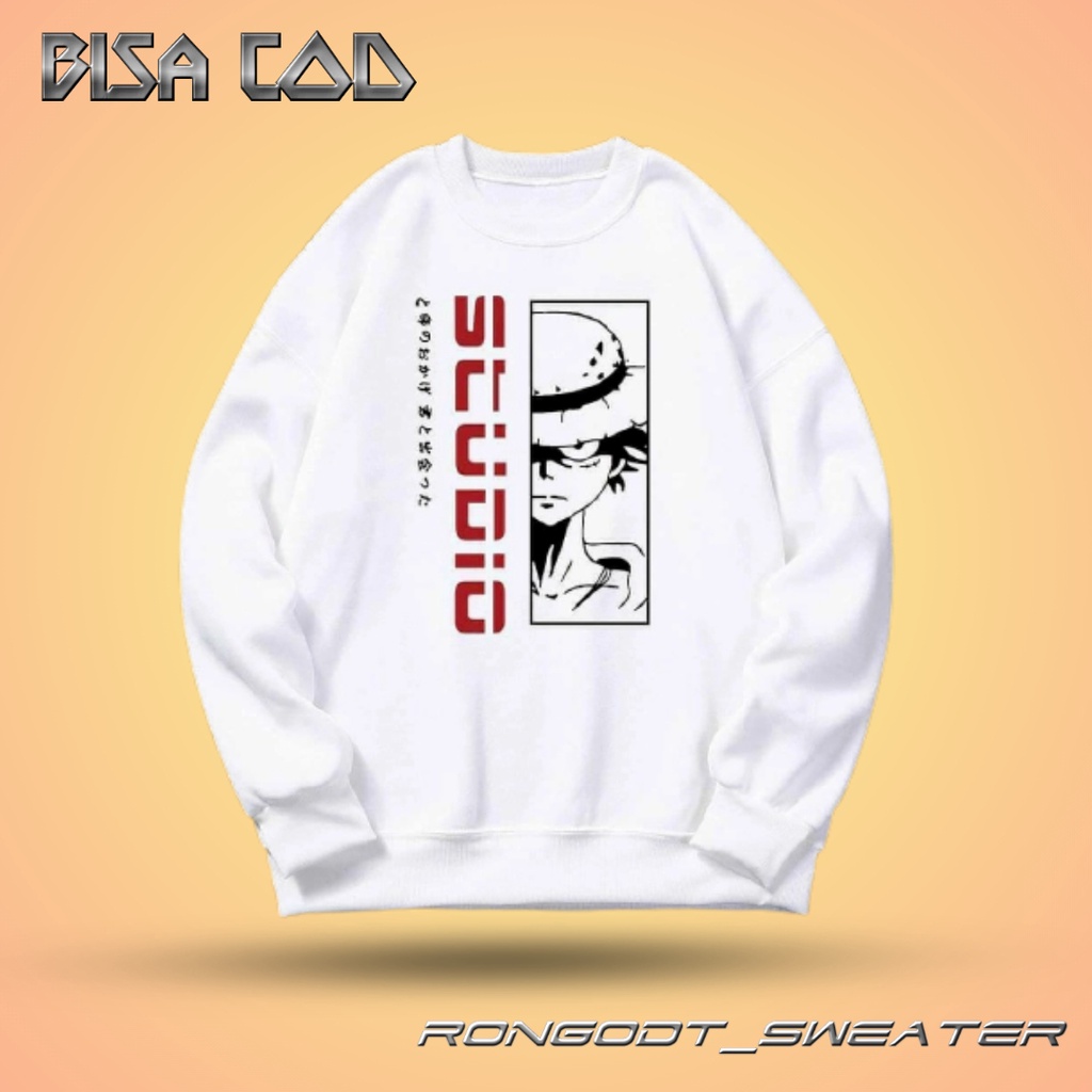 Sweater Crewneck Basic Anime D'Luffy Cn Putih One Piece Sweeter Crewnek Animasi Sweter Crunek Karakt