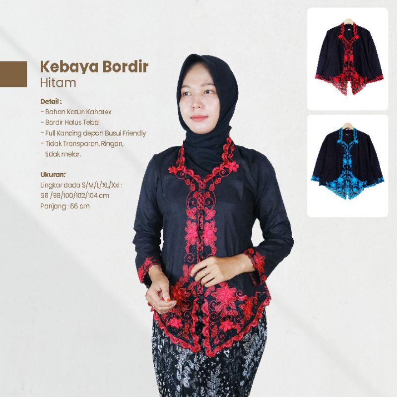 Kebaya Bordir Hitam Lengan ⅞ Bahan Premium Halus