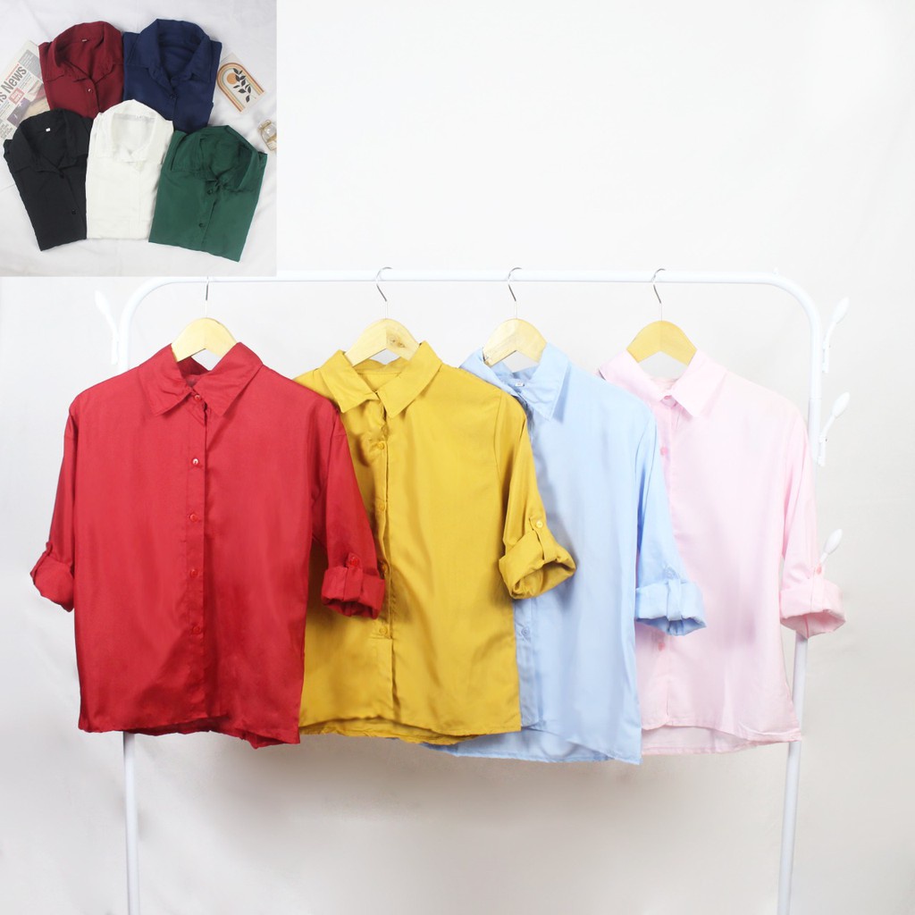[ADA REAL PICT] 13 WARNA KEMEJA LUMINA BASIC L XL / HEM AUREL TANGAN PANJANG KEM SHIRT WANITA CEWEK 