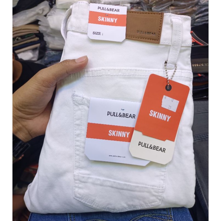 Terlaris Celana skinny Pull & Bear softjeans white / Celana Jeans Pria Putih Bersih Premium / Celana