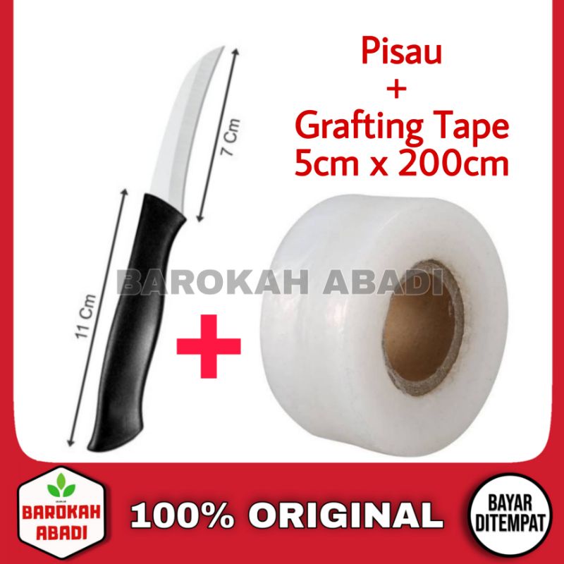 PAKET GRAFTING TAPE + PISAU OKULASI lokal 5cm x 200cm sambung pucuk cangkok stek plastik wrap stretch tanaman