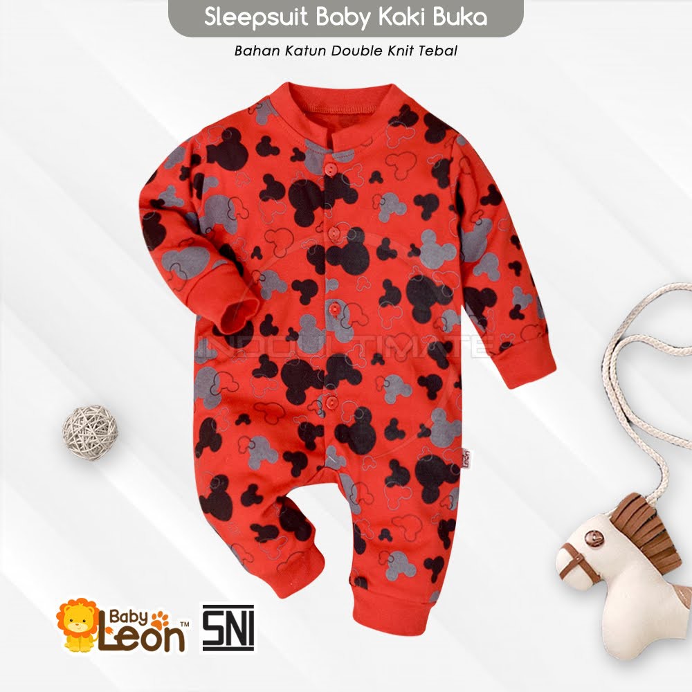 SNI Jumpsuit panjang BABY LEON 0-12 bulan COTTON Jumper Bayi Baju Tidur Bayi Anak BC-071 Piyama kaos-Red Mouse
