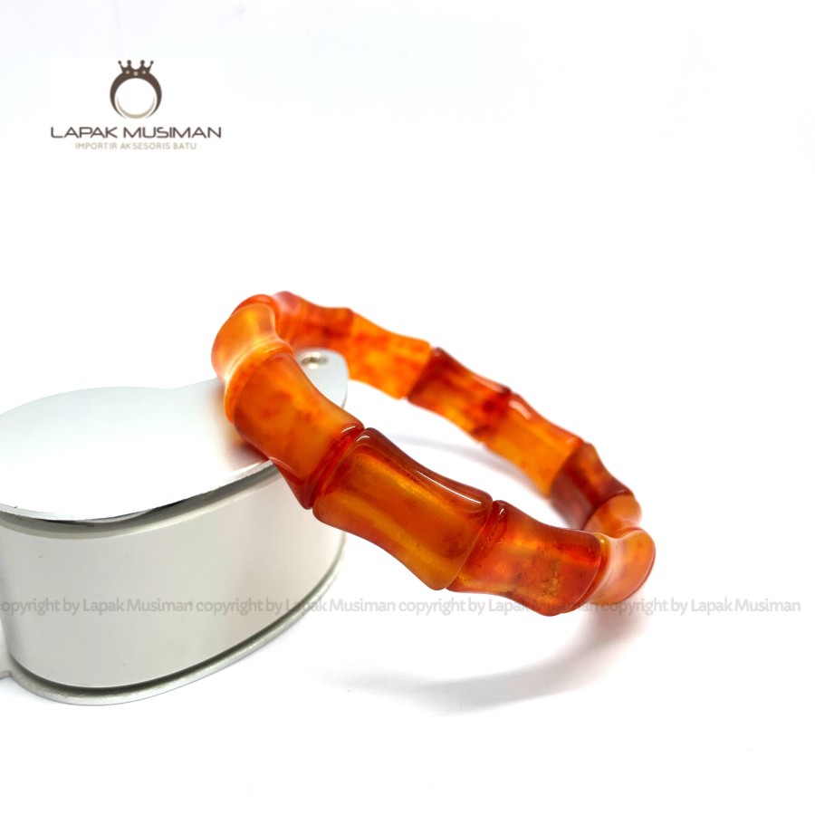 [Bayar di Tempat] Gelang Pria Wanita Batu Fosil Amber Natural Model Bambu