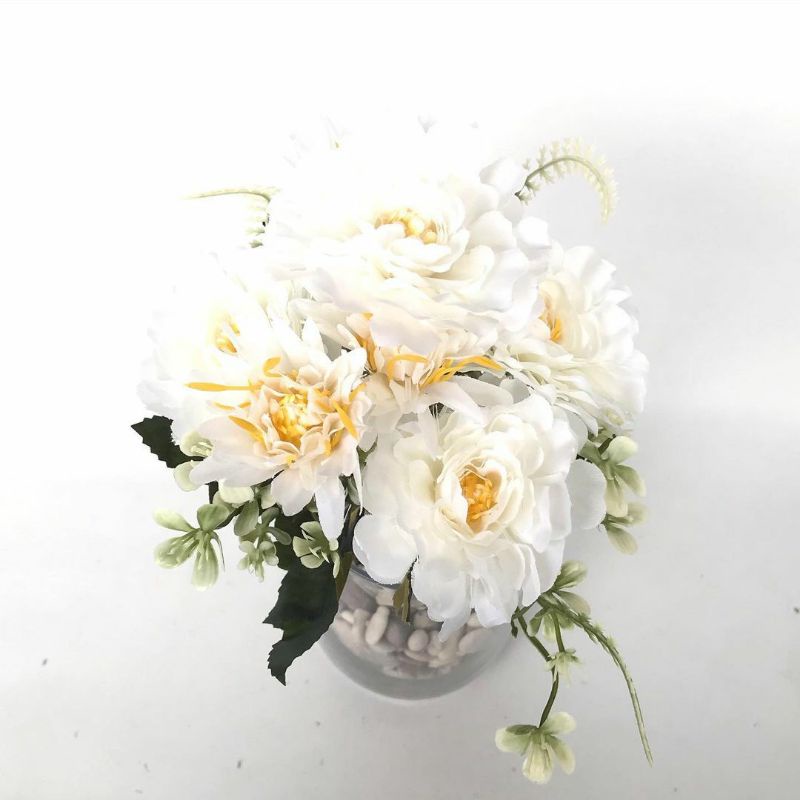 BUNGA TANGKAI DAHLIA - salem biru putih pink ungu bunga artificial palsu-Putih