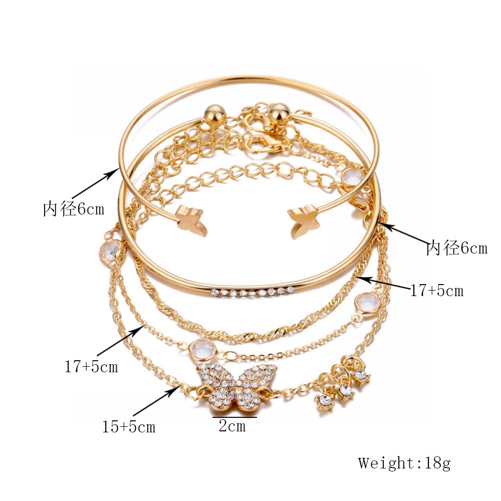 Gelang Gaya Bohemian | Butterfly 5pcs / Set Gelang Kristal Berlian Bentuk Kupu-Kupu | Gelang Untuk Wanita | Kalung Rantai Dengan Liontin Bunga Untuk Wanita | Kotak Hadiah Untuk Souvenir