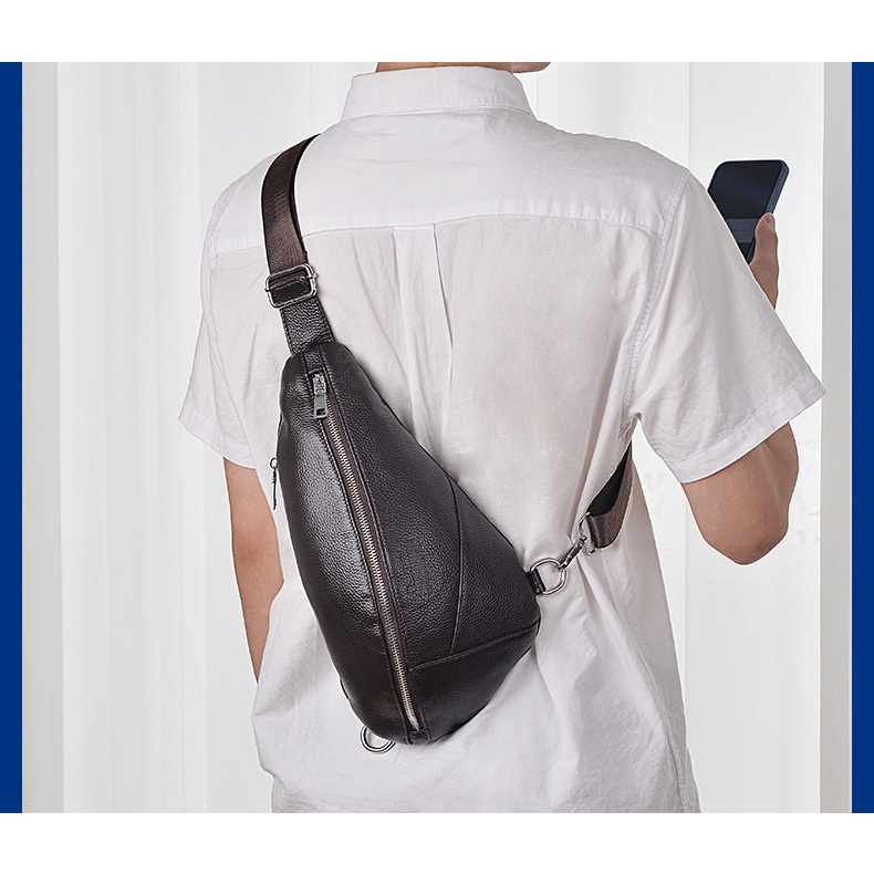 Fonmor Tas Selempang Pria Sling Bag Kulit Sapi Asli