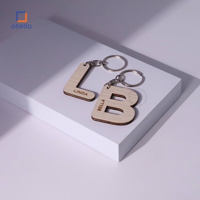 Custom Gantungan Kunci Kayu Alfabet Grafir Wood Keychain Letter Custom Nama Ganci Otello