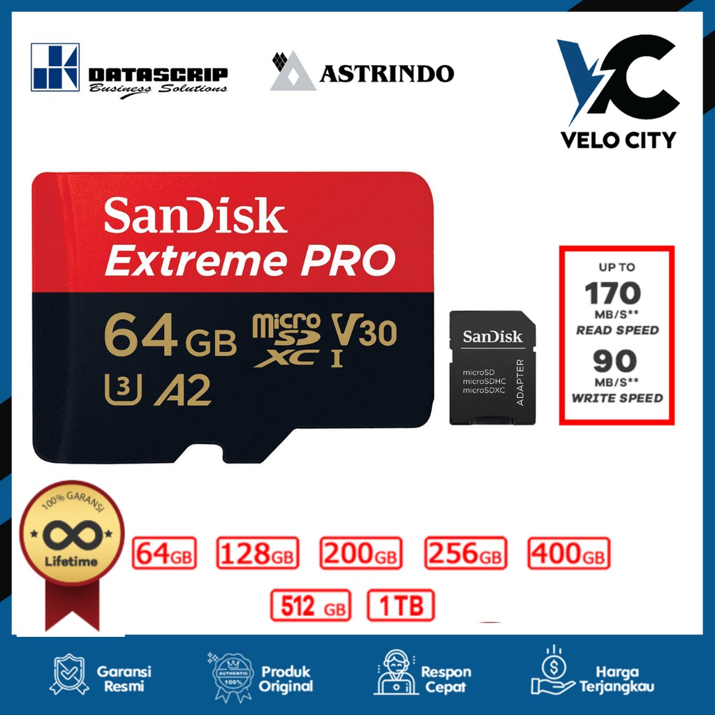 Memory Card Micro SD Sandisk 64Gb Class10 170mbps ExtremePro V2 Sandisk original Garansi Life Time