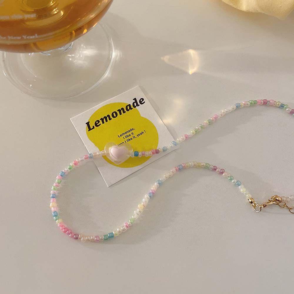 Mxbeauty Manik-Manik Warna-Warni Kalung Kepribadian Gadis Double Layer Kalung Cinta Gaya Korea Kalung Sahabat Wanita Kalung