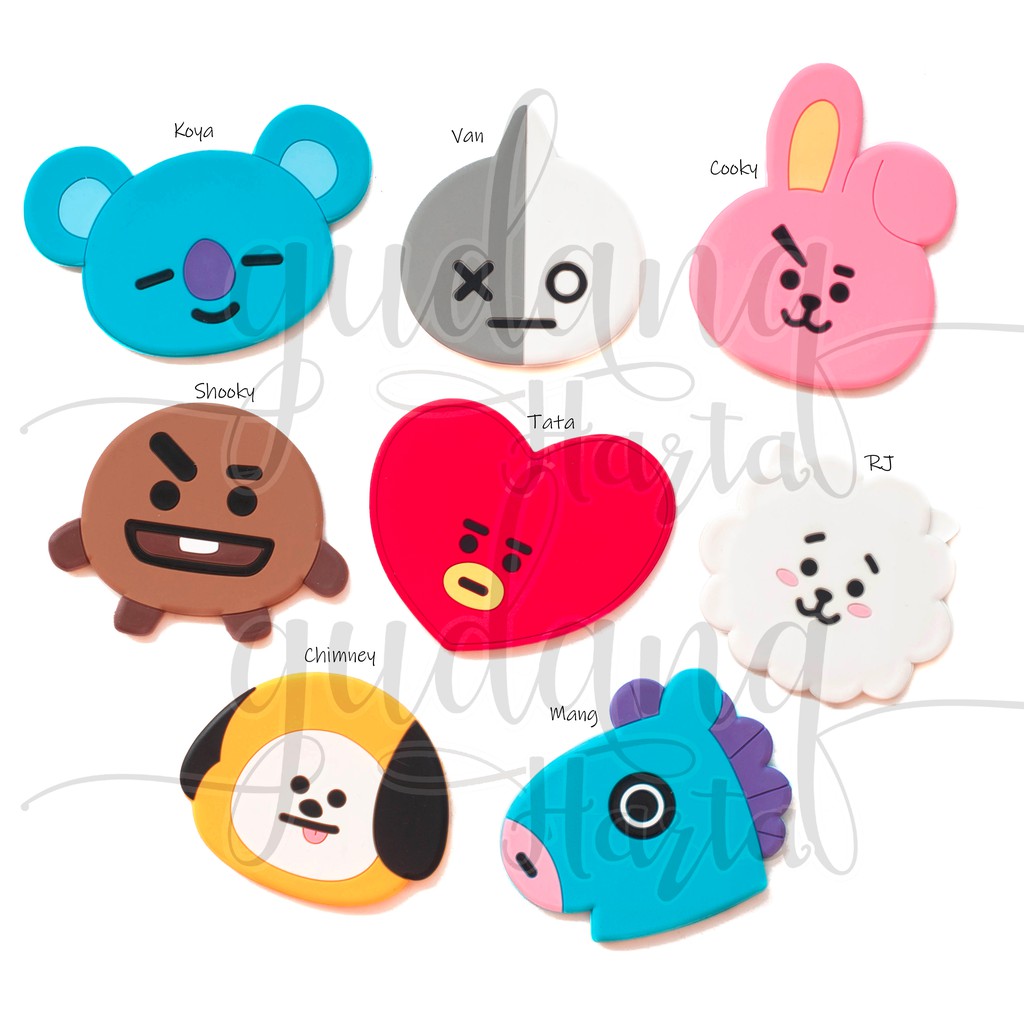 Cermin BTS BT21 Kepala KPOP Bulat Portable Kaca Rias Lucu GH 504252