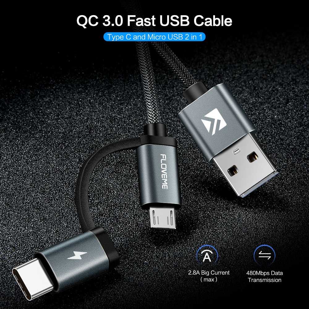 Kabel Data 2in1 Fast Charging / Kabel Charger 2 in 1 Micro USB+USB Type C QC3.0 2.8A 100cm / Kabel Micro Usb + Type C  Casan Android iPhone Serbaguna / Kabel Data Cas Charger Hp Oppo Xiaomi Vivo Samsung Realme / kabel Colokan Multifungsi Murah original