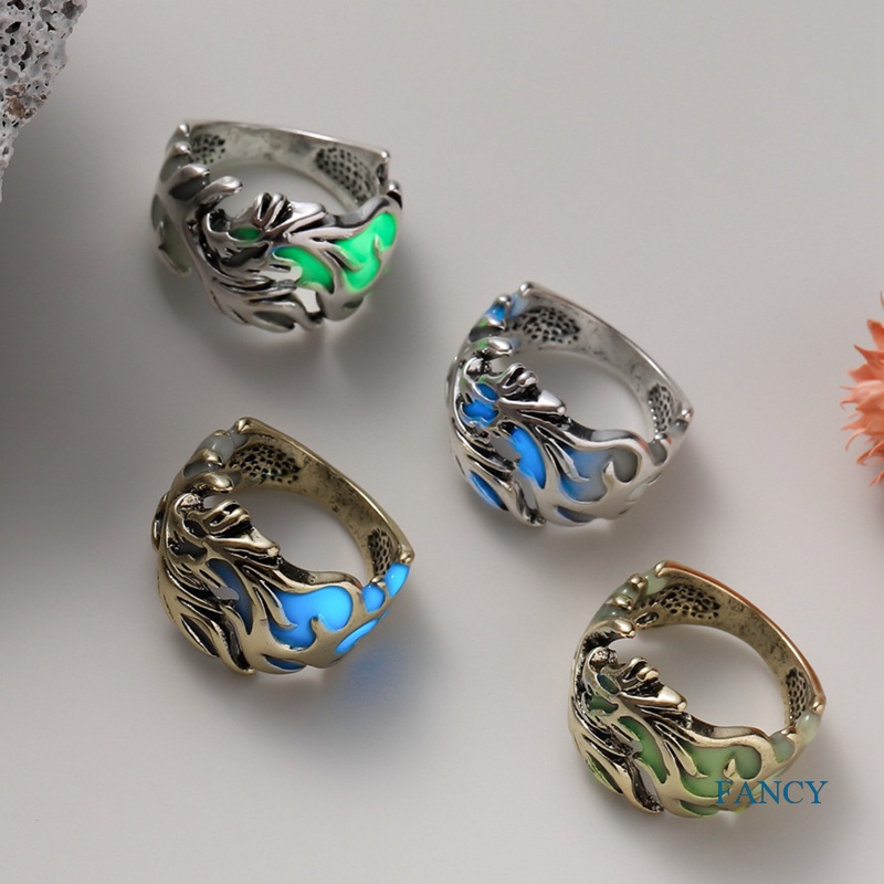 Cincin Luminous Motif Naga Gaya Gothic Punk Retro Vintage Untuk Pria