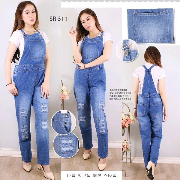 Baju Celana Kodok Overall Jumpsuit Jumsuit Jumper Pria Wanita Bahan Jeans Tebal Ripped RIP Sobek