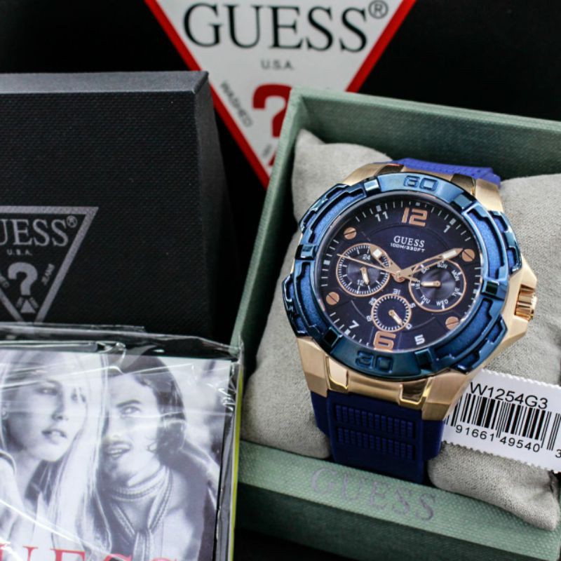 Jam Tangan Pria Guess W1254G1 W1254G2 W1254G3 chronograph rubber strap original - tali karet cowok